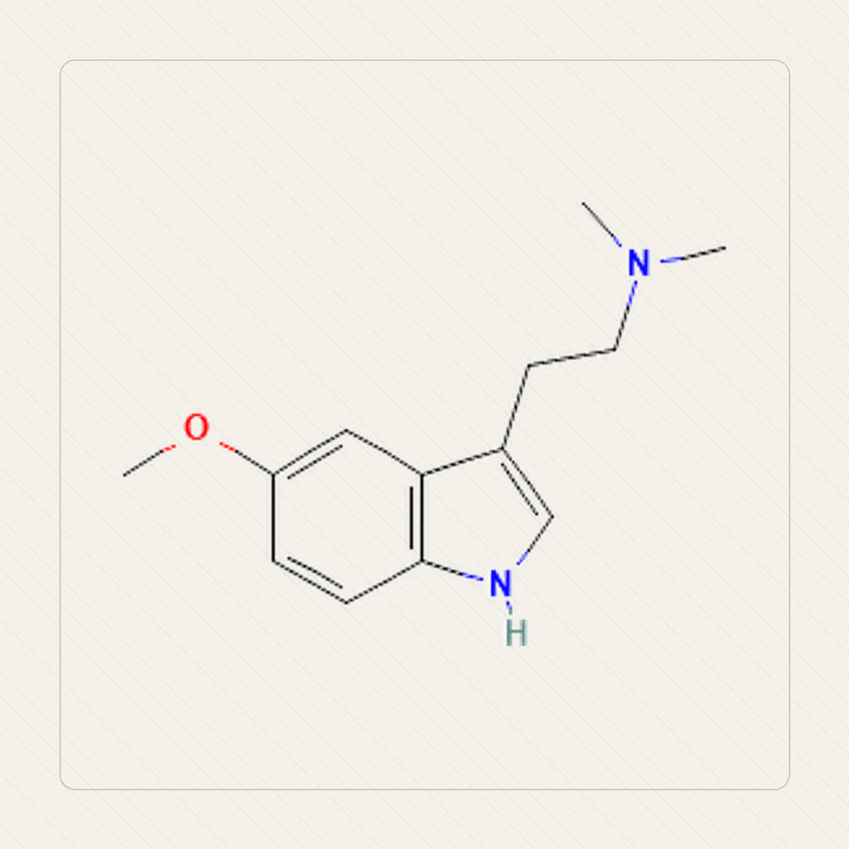 5-MeO-DMT O-metylobufotenina, Lehrillustration der Molekülstruktur